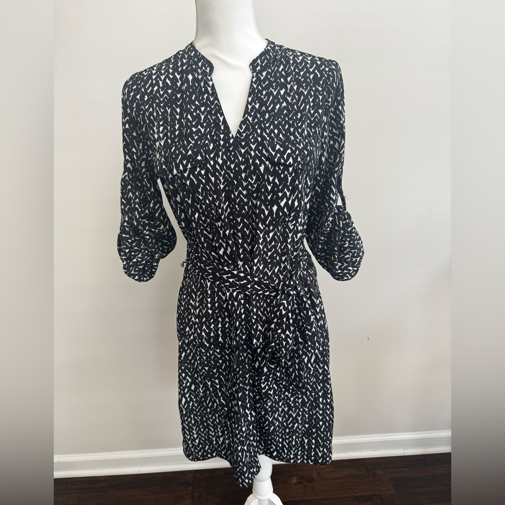 Express Black and White Patterned Shirt Dress